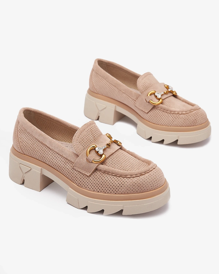 Áttört világosbarna női mokaszin kristályokkal Ingwi - Lábbeli