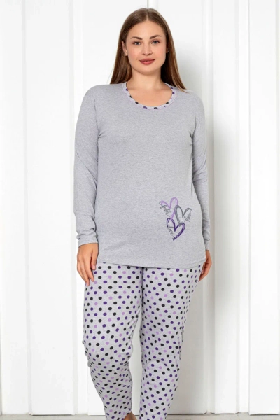 Royalfashion Női 2 részes pamut pizsama szett pöttyökkel PLUS SIZE