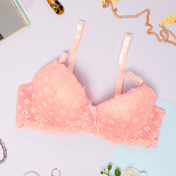 Női melltartó rózsaszín csipkével - Fehérnemű