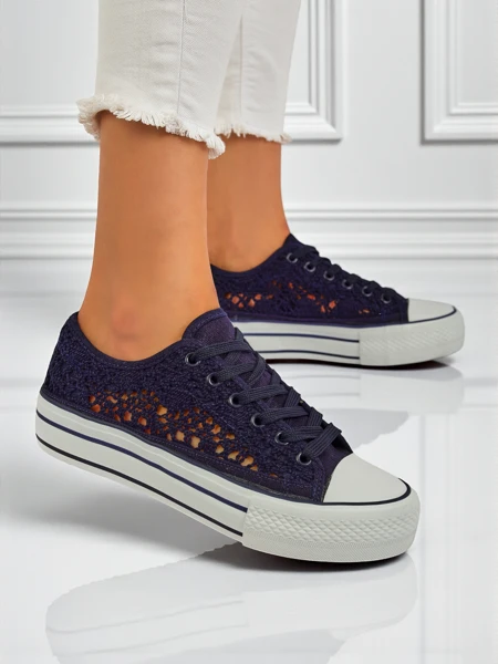 Aureliana sötétkék áttört szövet női lapos talpú tornacipő