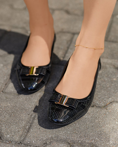 Női fekete áttört balerinák masnival Rumac - Lábbeli