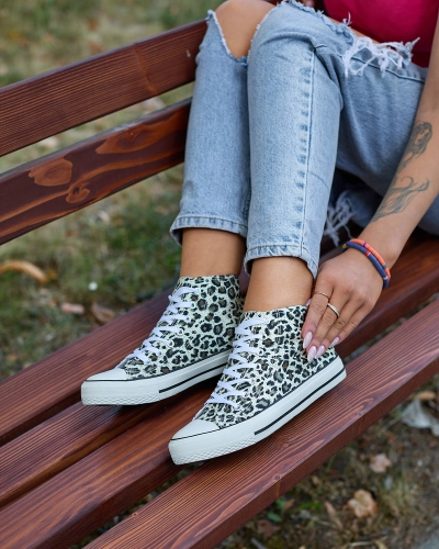 Royalfashion Női bézs és barna magas tornacipő divatos mintával Jungle Jive
