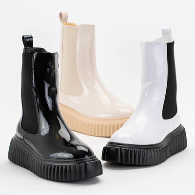 Bézs lakkozott női Monka csizma - Cipő