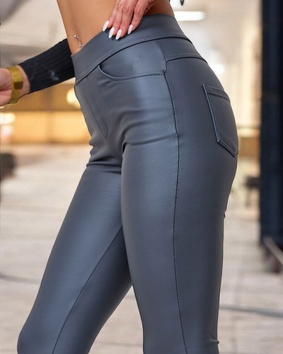 Royalfashion Barna női öko-bőr treggings