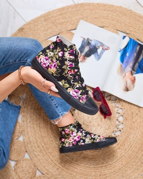 Royalfashion női magas fekete virágos tornacipő Soxic