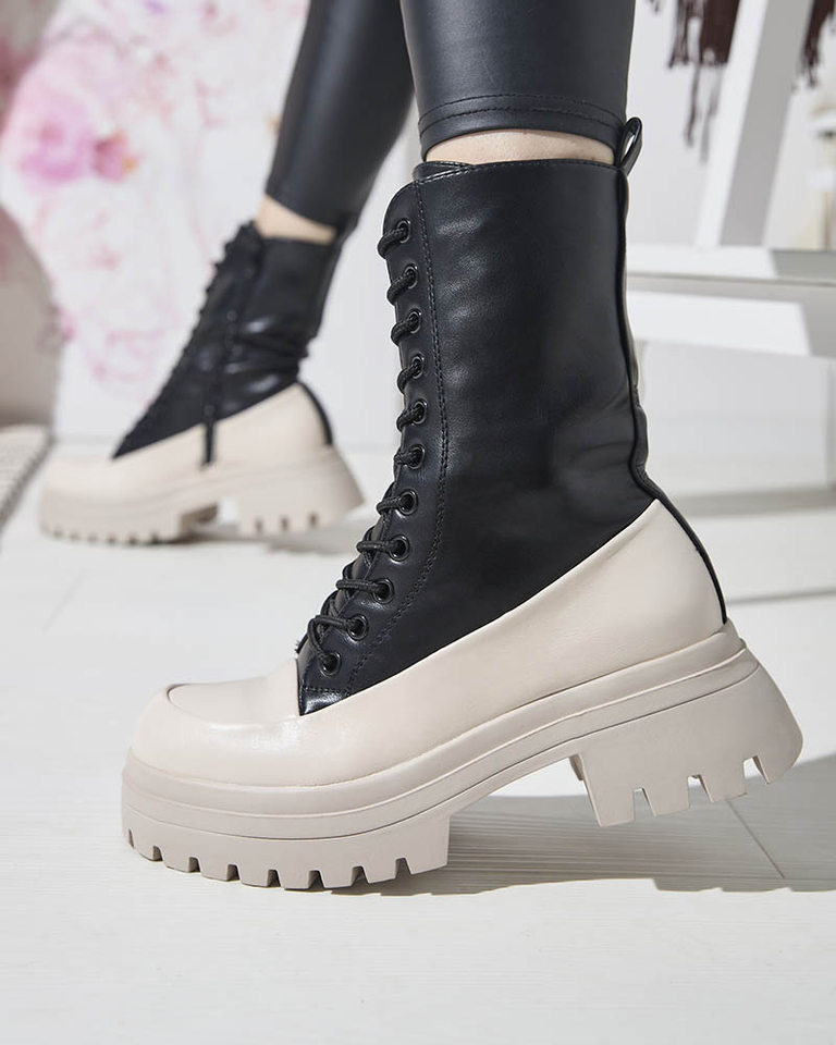 Fekete és bézs színű női magas csizma Susker - Lábbeli