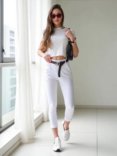 Royalfashion Női skinny viszkóz nadrág övvel