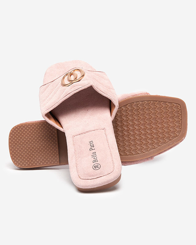 OUTLET Világos rózsaszín női öko-velúr papucs arany díszítéssel Fanico - Lábbeli