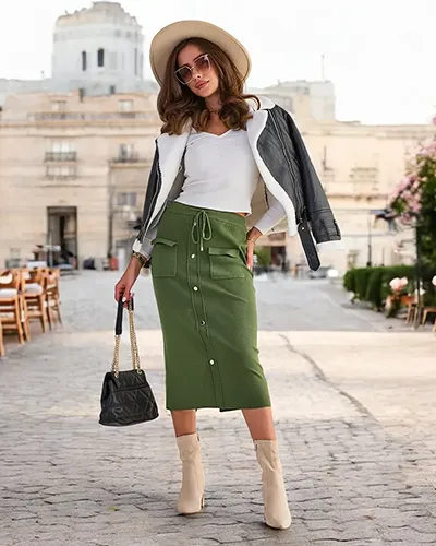 Royalfashion Női midi szoknya díszgombokkal