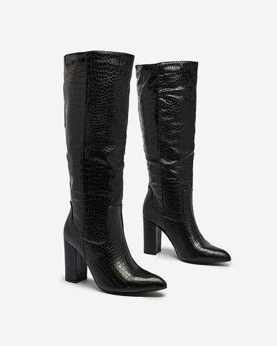 Royalfashion Fekete Telibitta dombornyomott női csizma