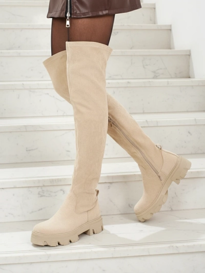 Női térd fölé érő öko velúr csizma Maelin