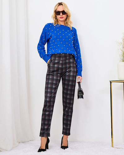 Royalfashion Szürke-piros női szigetelt kockás treggings