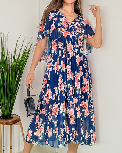 Royalfashion Női pliszírozott virágos midi ruha