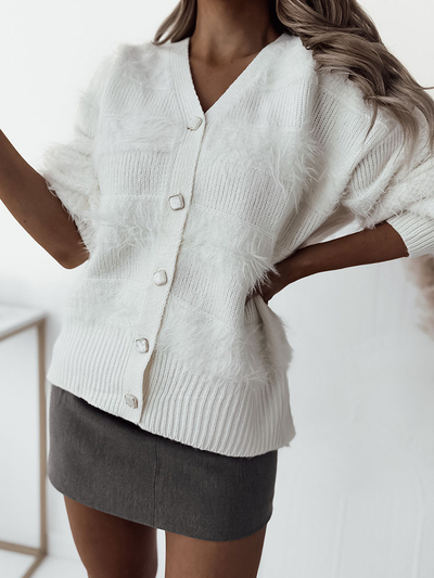 Royalfashion Krémszínű női kardigán gombokkal