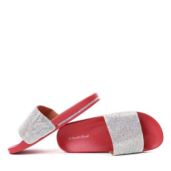 OUTLET Piros flip-flop cirkóniával Marbella - Lábbeli