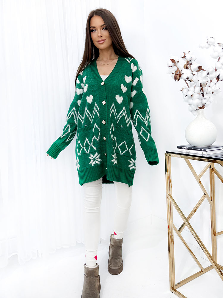 Royalfashion Mintás zöld női ágytakaró pulóver