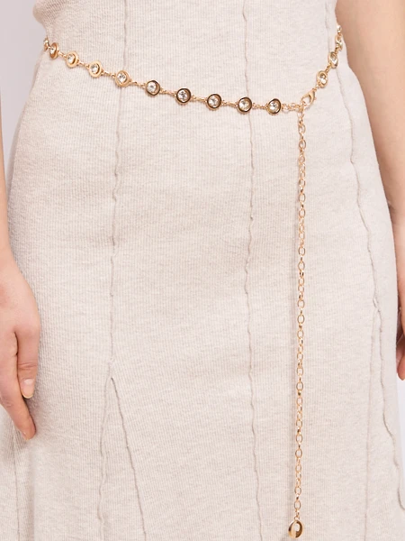 Aurelia Bella Donna – női fém öv kristályokkal, arany, 115 cm