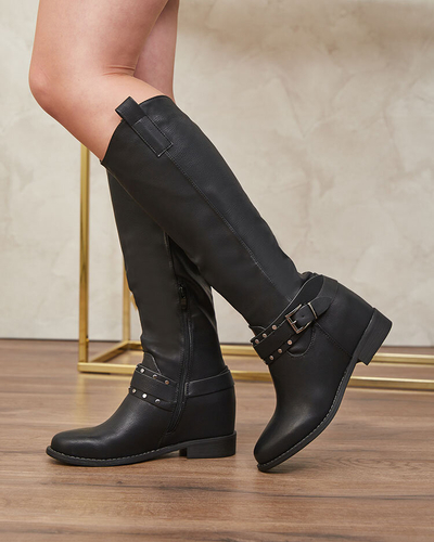 Royalfashion Fekete női csizma rejtett horgonnyal Bisaldo