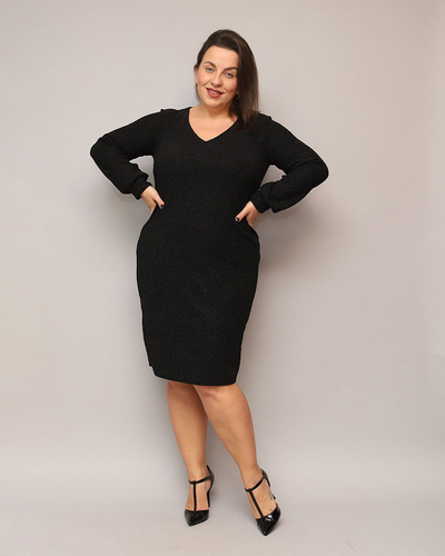 Royalfashion Glittery női ruha térd előtt fekete színben PLUS SIZE