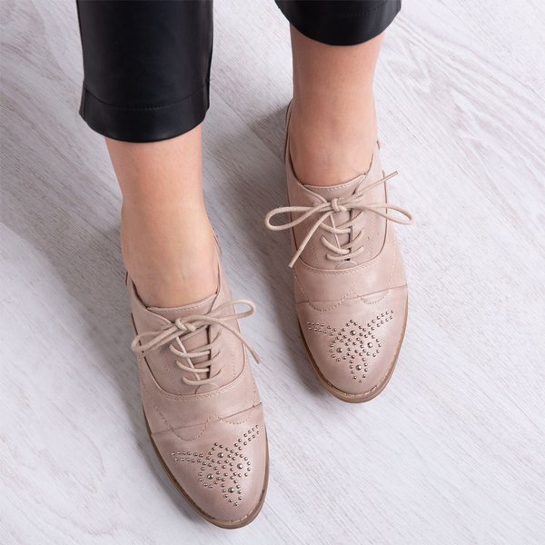 Różowe półbuty na płaskim obcasie z dżetami Nose - Obuwie