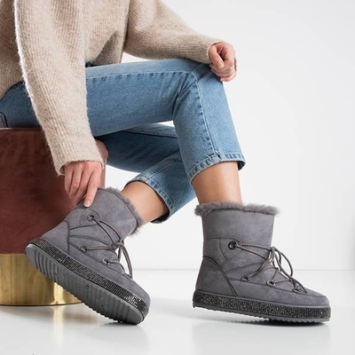 OUTLET Szürke női hócsizma köbös cirkóniákkal Nobuko - Lábbeli