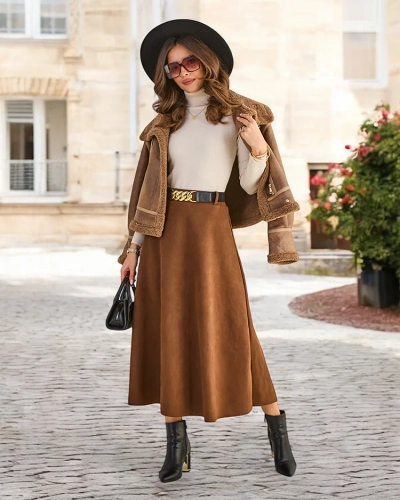 Royalfashion Női midi szoknya a' la szarvasbőr