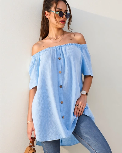 Royalfashion Női pamut blúz spanyol stílusban, dekoratív gombokkal