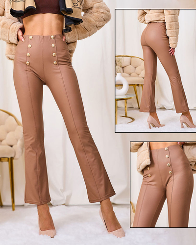 Royalfashion Barna női ökobőr leggings arany gombokkal