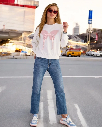 Royalfashion női pamut vékony nyomtatott pulóver