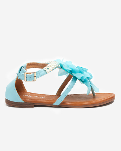 OUTLET Kék női szandál gyöngyökkel és szövet virággal Amerile - Footwear