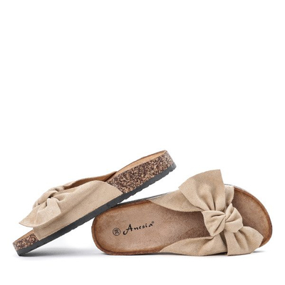 Beżowe klapki z kokardką Morena - Obuwie