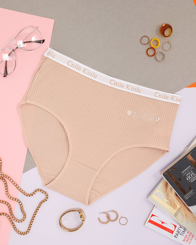 Bézs színű női pamut bugyi csíkokkal - Fehérnemű