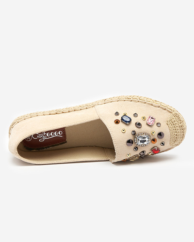 OUTLET Bézs színű női öko-velúr espadrillek cirkóniákkal Mediros - Lábbeli
