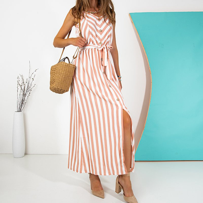 Rózsaszín és fehér női maxiruha - ruházat