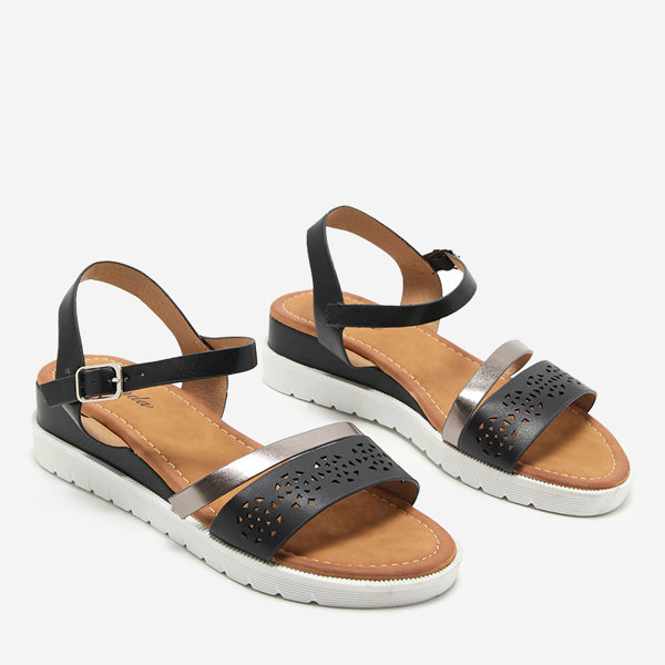 OUTLET Fekete női szandál alacsony éken Dotif- Footwear