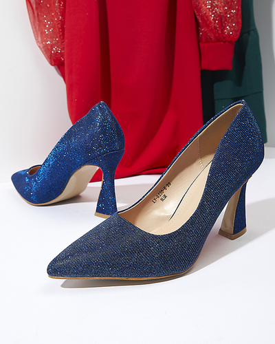 Női brokát cipő kobalt színben Bluskita - Lábbeli