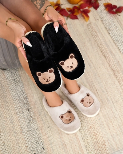 Royalfashion Fekete női szőrme papucs mackóval Hettres