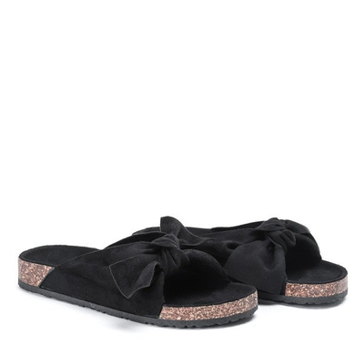 Czarne klapki z kokardką Nivie - Obuwie