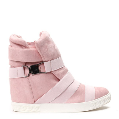 Różowe sneakersy na krytym koturnie z ozdobnymi paskami Petiena - Obuwie