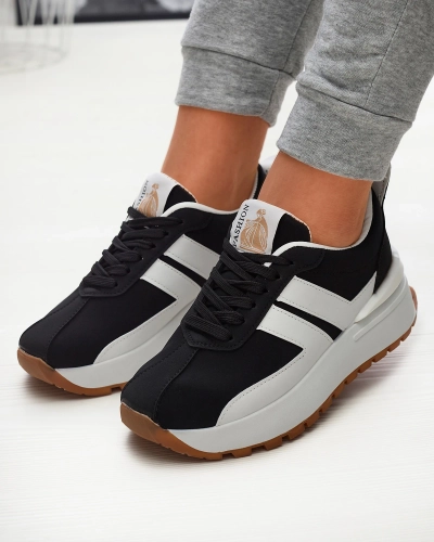 Öko-bőr női fekete sportcipő színes betétekkel Tifora- Footwear