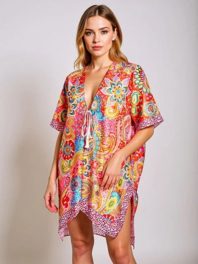 Kolorowe pareo Royalfashion Callista – stylowa narzutka do kolan do plaży