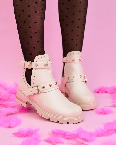 Royalfashion Cream női díszített Jewel Walk lapos sarkú csizma