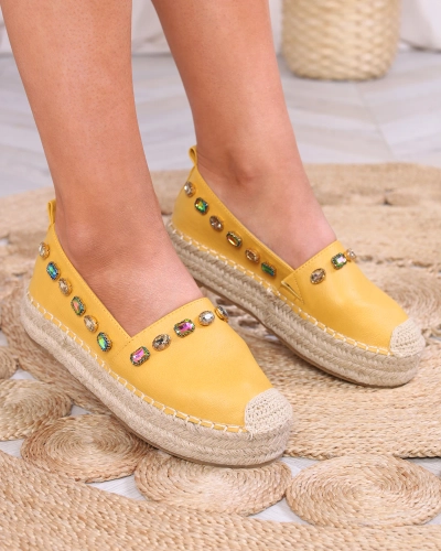 Női sárga espadrilles kristályokkal Ziennie - Lábbeli