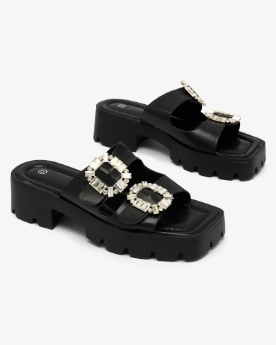 Royalfashion Fekete női díszített Tireta sarkú flip-flop