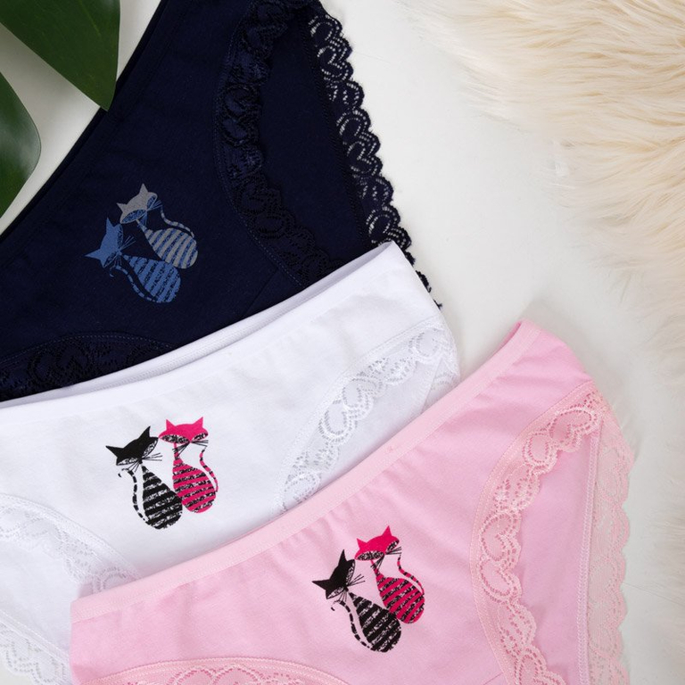 Női színes nadrág csipkével és nyomtatással 3 / csomag - Fehérnemű