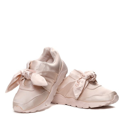 Beżowe, satynowe obuwie z kokardką Mabel- Obuwie