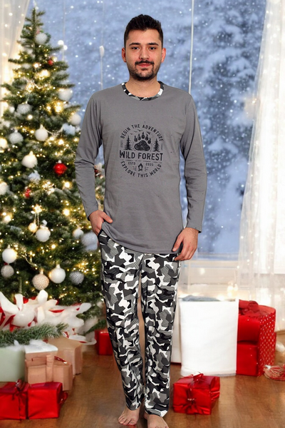 Sötétkék férfi pizsama kockás nadrággal - Ruházat