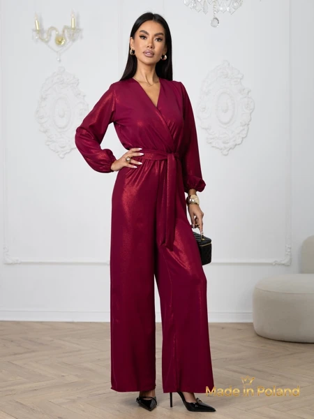 'Valentina' bordó női jumpsuit hosszú ujjakkal és széles szárral