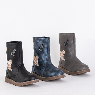 Fekete szívecskés gyerekcsizma Herri- Footwear