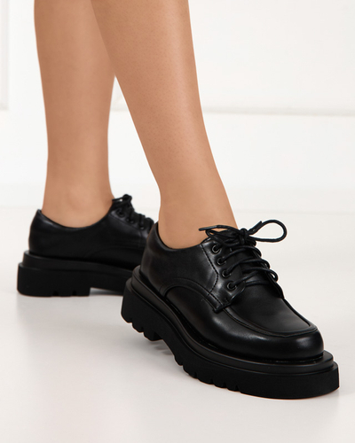 Fekete női ökobőr cipő Gerin fűzéssel - Lábbeli